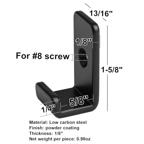 10 Pack Mini Black Steel Utility J Hook, Wall Mount Bracket, 5/8" Inside - size: 5/8"