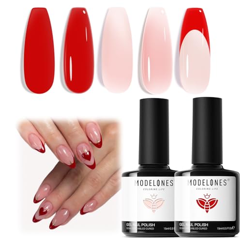 modelones French Tip Gel Nail Polish, 2Pcs 15ML Red Jelly Nude - color: A1-Rosy Affair
