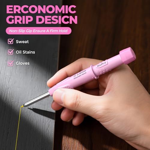Nicpro Carpenter Pencil with Sharpener & Holster, Construction Pencil-Green - color: Pink