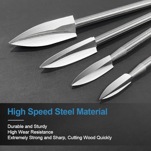 Wood Carving Tools for Rotary Tool, 5 PCS HSS Woodworking Tools Engraving Drill Bit Set Wood Crafts Grinding Tool Universal 1/8” Shank for DIY Carving Drilling Micro Sculpture