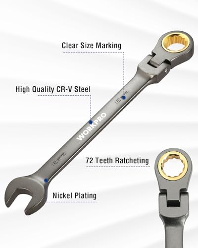 WORKPRO 18 mm Flex-Head Ratcheting Combination Wrench, Nickel Plating - size: 18 mm, style: Nickel Plating