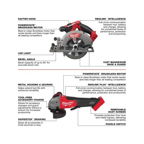 Milwaukee M18 FUEL 18-Volt Lithium-Ion Brushless Cordless Combo Kit with Two 5.0 Ah Batteries, 1 Charger, 2 Tool Bags (7-Tool)