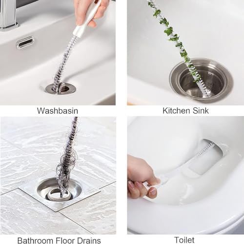 Flexible Drain Cleaner Brush, Bendable Shower Sink Long Pipe Cleaners Hair Clog Remover Cleaning Tool for Home Kitchen Sink, Bathroom Hair, Unclog Toilet, Dryer Vent, Sewer, Snake Tube
