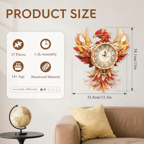 Cutywood 3D Wooden Puzzles for Adults-Phoenix Clock Puzzle-Adult Crafts - color: Phoenix Clock