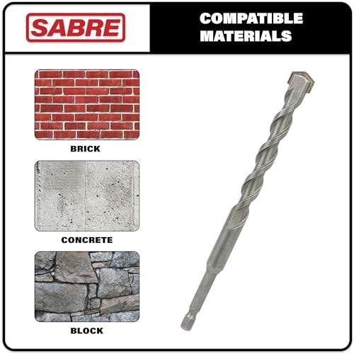 1/2 Inch x 6 Inch Masonry Drill Bit, Carbide Tipped 2-Pack for Concrete, Brick, Stone, 1/4” Hex Shank, Impact Performance (1/2" x 6", 2) - size: 1/2" x 6"