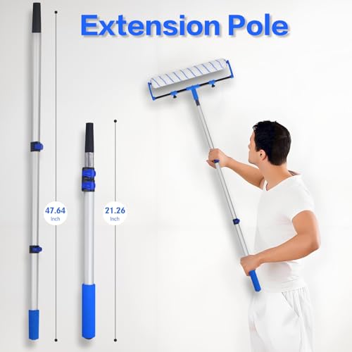 18 Inch Paint Roller Kit with Tray and Extension Pole for Wall Painting - size: 21.26~47.64in Extension Pole