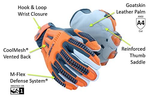 MAGID T-REX Windstorm ANSI A4 TRX744 Impact Glove, 2 Pairs, 10/X-Large, Hi-Vis Safety Orange & Grey - size: 10/XL, style: 2 Pairs