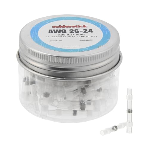 White Solder Seal Wire Connectors AWG 26-24 100pcs Heat Shrink Waterproof Electrical Butt Connectors, Insulated Solder Sleeve Wire Terminals Kit for Automotive Marine Wiring, No Crimp Required - color: White