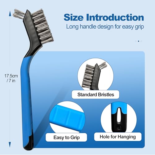 Mini Wire Brush Set 6Pcs - Stainless Steel Wire with Curved Handle Grip for Rust, Dirt & Paint Scrubbing with Deep Cleaning - style: stainless steel 6pcs