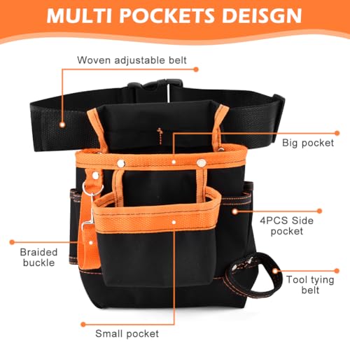 Tool Belts 8 Pockets, Tool Pouch Heavy Duty Tool Belts for Men Tool Belt Bag Adjustable Tool Pouch Belt with Belt Clip Utility Belt Pouch for Electrician, Carpenter, Construction