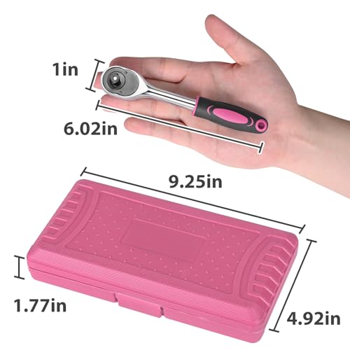 Egofine 46 Pieces 1/4 inch Drive Socket Ratchet Wrench Set, with Bit Socket Set Metric and Extension Bar for Auto Repairing and Household, with Pink Storage Case - color: Pink