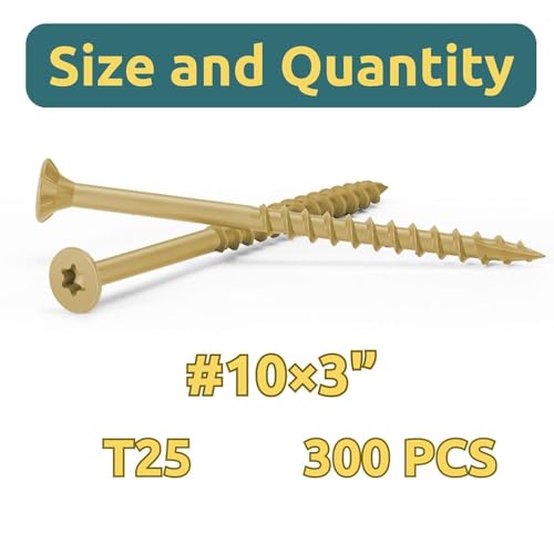 WELLOCKS #10 x 3 in Deck Screws, Tan 300 PCS with T25 Bits - color: Tan