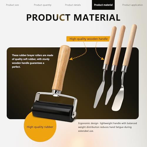 6 Pack Rubber Brayer Roller Kit, 3 Sizes Rubber Rollers with 3 Scrapers for Printmaking Wallpaper Ink Stamping Gluing Oil Painting Plastic Relief Crafting Art DIY - 1.4 in, 2.4 in, 4 in - size: 1.4", 2.4", 4"