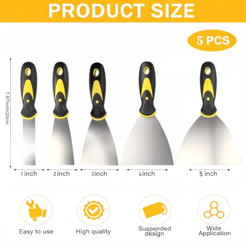 5pcs Putty Knife Scraper Spackle Knife Tool for Repairing Drywall | 1in 2in 3in 4in 5in Putty Knife Scraper Spackle Knife Paint Scraper Tool Rust Resistant for Drywall Removing Wallpaper Mud - size: 1in+2in+3in+4in+5in