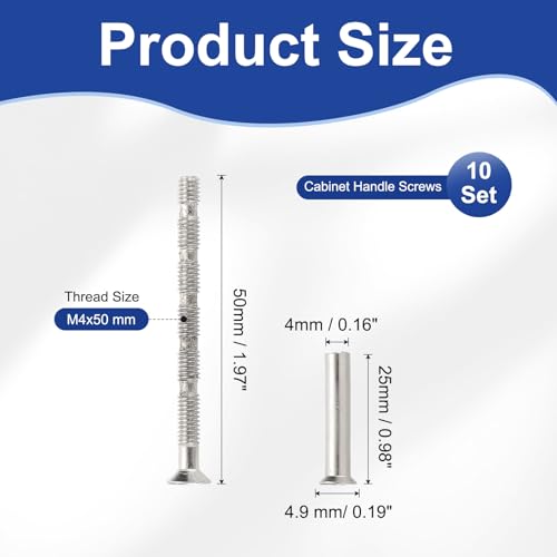 PATIKIL Door Handle Screws M4 x 50mm, 10 Set Cabinet Handle Break Away Screws for Drawer Pull with M4 x 25mm Sleeve Slub Bolt for Door Lever Knob - size: M4 x 50mm