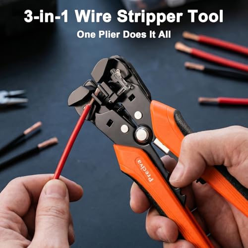 Preciva Automatic Wire Stripper 3-in-1Self-Adjusting Crimping Tool with Length Stopper for 0.2-6mm² (AWG 24-10) Solid/Stranded Wire, Internal Spring, Ergonomic TPR Handle for Electrical DIY - color: Orange