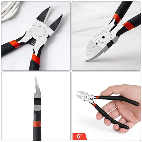 BOENFU Wire Cutters Heavy Duty 5 Pack Side Cutters 6 Inches Wire Snips Flush Cut Pliers Metal Cutting Tool for Crafting, Floral, Artificial Flowers, Chicken Wire, Electrical - color: 6 Inches - 5 Pack - Black Handle