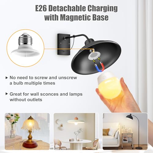 Brightown E26 Rechargeable Light Bulb with Remote for Sconces and Lamps - size: 2 Pack