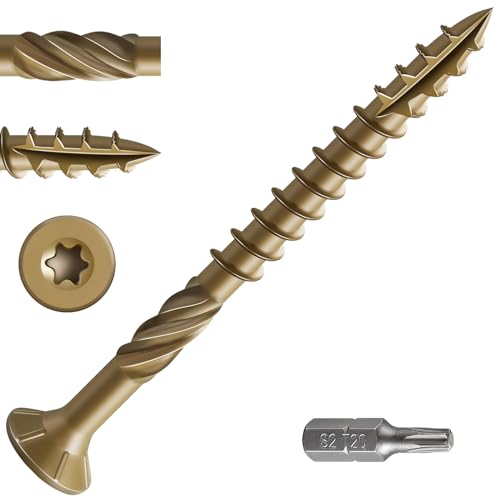 Wensilon #10 * 2-1/4" Deck Screws, (180pcs) 2 lbs.Exterior Wood Screws, Rust Resistant epoxy Coated, Bronze, T25 Star Bit - color: Yellow, size: 10*2-1/4