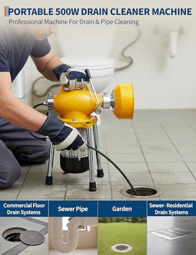 500W 400 RPM Auto Feed Electric Drain Cleaner Machine - color: Yellow