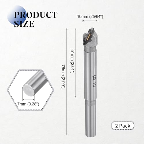 2pcs 10mm(25/64") Forstner Drill Bit Carbide Tipped 2 Flute - size: 10mm(25/64")
