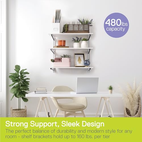 Delta Minimalistic White Shelf Brackets Cycle, Set of 6 Fully Adjustable 12-inch Heavy Duty Shelf Brackets, Holds Up to 480 lbs, Modern Shelf Bracket for Wood Shelves - style: 12" White 3-Tier Heavy Duty Rack