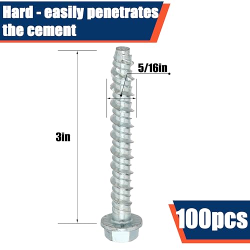 Tandefio 100 Pack 5/16 x 3 Concrete Anchors and Screw Kits Galvanized - size: 5/16" X 3"