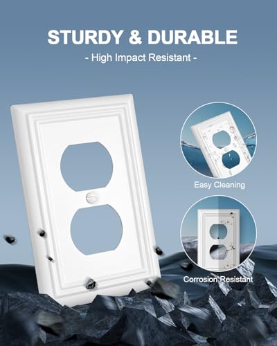 Switch Plates Outlet Covers, 4-Pack Metal Wall Plates, Pure White - color: Pure White, size: 1 Duplex 4PK