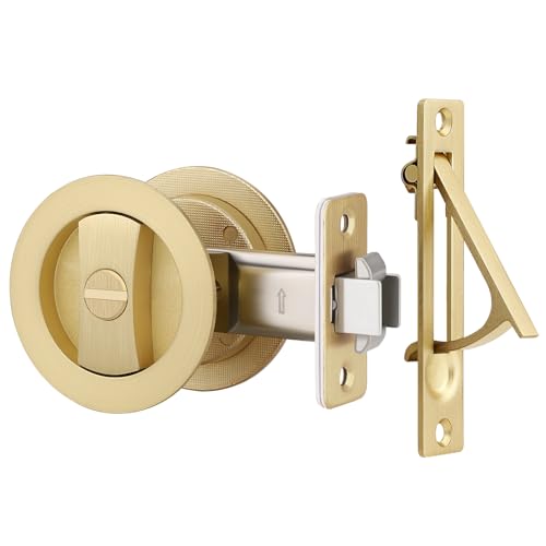 EHOMEWARE 1 Pack Gold Pocket Door Hardware with Edge Pull, Satin Brass - color: Satin Brass, size: Privacy + Pull A
