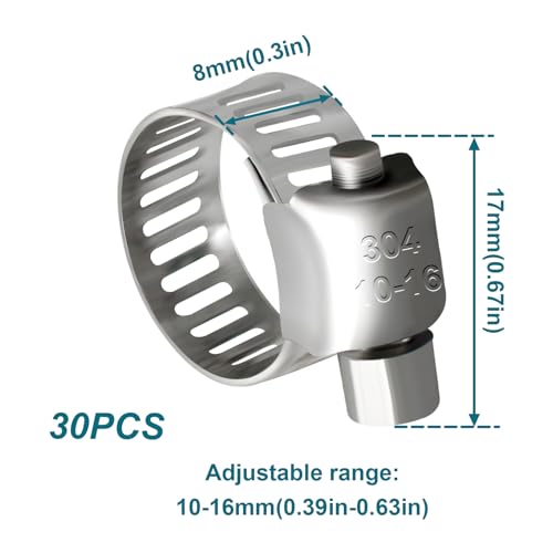 Hose Clamp, 30PCS Fuel Line Clamp, 3/8"-5/8"(10-16mm) Radiator Hose Clamps - size: 10-16mm