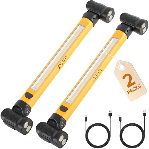 LUTEC 2 Pack 3000LM LED Work Light, 5200mAh Rechargeable Magnetic Under Hood Work Light Bar with Motion Sensor, Cordless Portable Mechanic Light for Car Repairing/Inspection/Garage/Emergency-Yellow