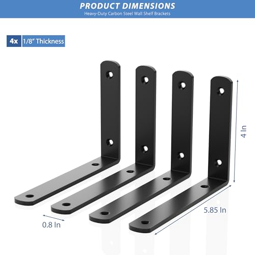 4Pcs Shelf Brackets, Black 6inch Floating Shelf Bracket, Wall Mounted Support,Heavy Duty Floating Shelf Bracket - size: 6inch, style: 4PCS