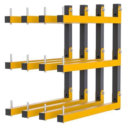 4 PACK Lumber Storage Rack Wall Mount Wood Organizer Storage Racks Heavy Duty Shelf Brackets with 6-Level System 720 LB Sturdy Folding Garage Wall Shelving, Snowboard Rack for Indoor and Outdoor - color: Yellow, size: B– 4 Pack, 6-Tier