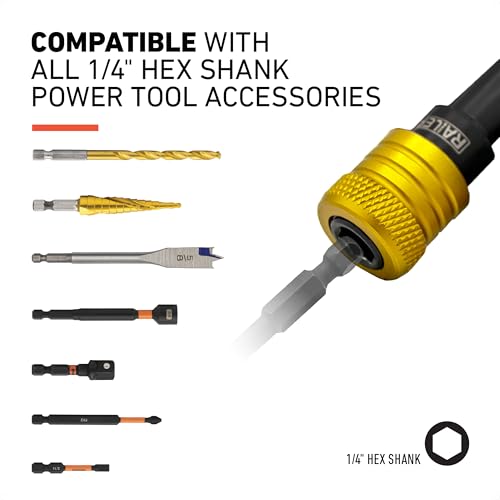 Railer 5pc Yellow Keychain Bit Holder, 1/4 Inch Hex Shank Quick Change - color: Yellow