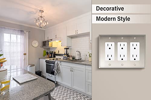 Henne Bery Soft Modern Decorative Wall Plate Switch Plate Outlet Cover (Triple Decorator, Satin Nickel) - style: Triple Decorator