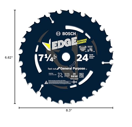 BOSCH DCB724 7-1/4 in. 24 Tooth Edge Circular Saw Blade Brute Carbide for Applications in Framing - size: 7-1/4" Diameter, style: 24 Teeth
