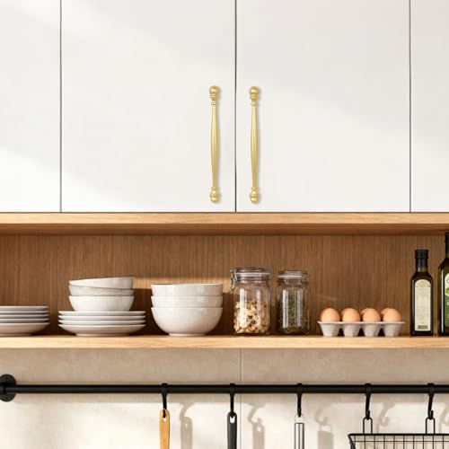 10 Pack 7-1/2 Inch(192mm) Kitchen Cabinet Handles Brushed Gold Cabinet Pulls Zinc Alloy Drawer Pulls Solid Kitchen Hardware - color: Brushed Gold, size: 7-1/2'' Hole Center(192mm)