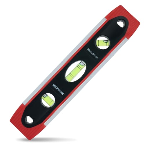 MELOTOUGH 9 Inch Torpedo Level Magnetic,Small Leveler Tool,Spirit Level with 45/90/180 Bubbles,V-Groove,Shock Resistant Leveler,Red - color: Red-1pcs