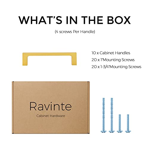 Ravinte Brushed Brass Solid Pulls Cabinet Handles 4 Inch 10 Pack - size: 4 Inch Hole Center