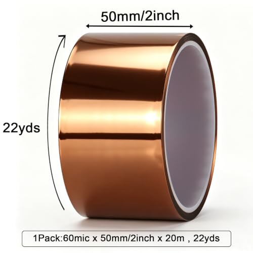BOMEI PACK Polyimide Tape, 2in x 66ft Heat Resistant Tape for Soldering - size: 2inch x 20m/66ft