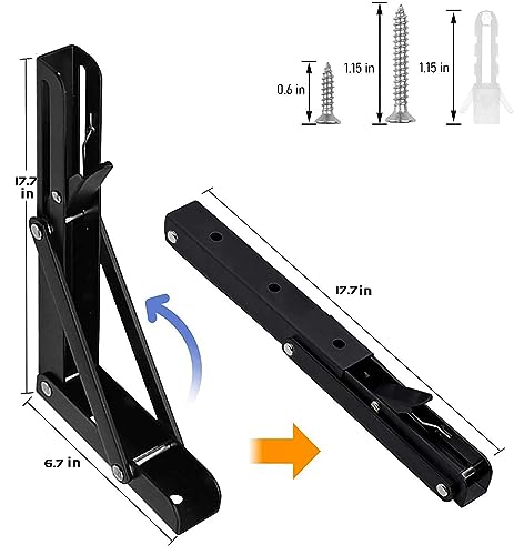 Folding Shelf Brackets - 18 inch 4 Pcs Heavy Duty Collapsible Shelf Bracket, DIY Wall Mounted Metal Shelf Brackets for Garage Workstation, Stuff Supports, Bench Table, Black - size: 18 Inch- 4 Packs
