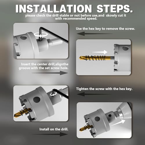 19 PCS (1/2" to 2-1/8") Carbide Hole Saw Kit for Metal - Heavy Duty TCT Hole Cutter Drill Bits Set with Titanium Pilot & L-Wrench, for Stainless Steel/Iron/Aluminum | Metal| - size: 19PCS（1/2" to 2-1/8")
