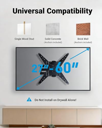 PERLESMITH Full Motion TV Wall Mount Corner for 27-60 Inch TVs - size: 27-60" Full Motion TV Wall Mount