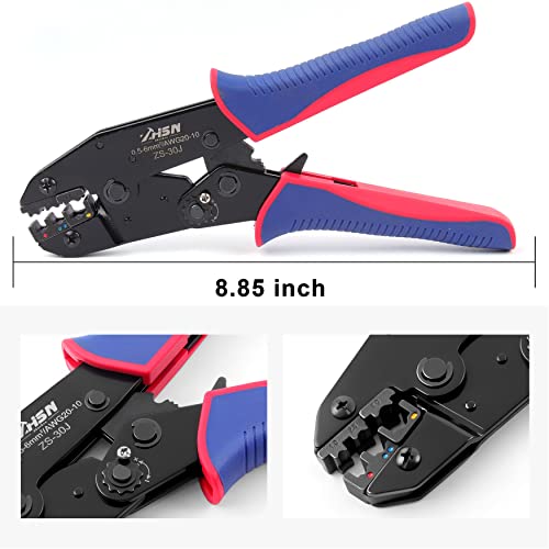 Zhushan Ratcheting Electrical Wire Crimper, 30J Crimping tool (AWG 20-10/0.5~6mm²) for Insulated Butt Bullet Spade Fork Ring Solderless Terminals, Ratchet Insulated Terminal Crimper - style: ZS-30J Crimping Tool
