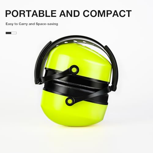 LYSIAN 31dB Hearing Protection Earmuffs, Foldable Adjustable Safety Ear Muffs for Shooting, Construction, Lawn Mowing, Adults - color: Fluorescent Yellow