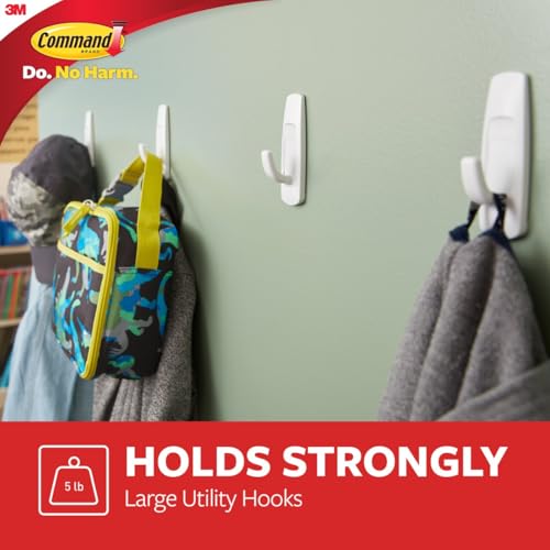 Command Large Utility Hooks, 14 Hooks and 16 Strips, Damage-Free Hanging Wall Hooks with Adhesive Strips, No Tools Adhesive Hooks for Hanging, Organization and Storage (Pack of 2) - size: 14 Hooks (Pack of 2)
