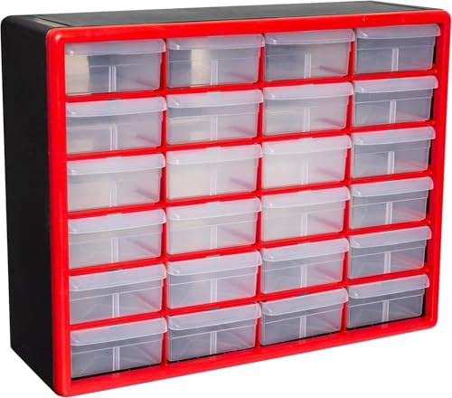 Akro-Mils 24-Drawer Plastic Storage Cabinet, 20"W x 6"D x 16"H, Red - color: Red, size: 24 Drawer, style: 1 Pack
