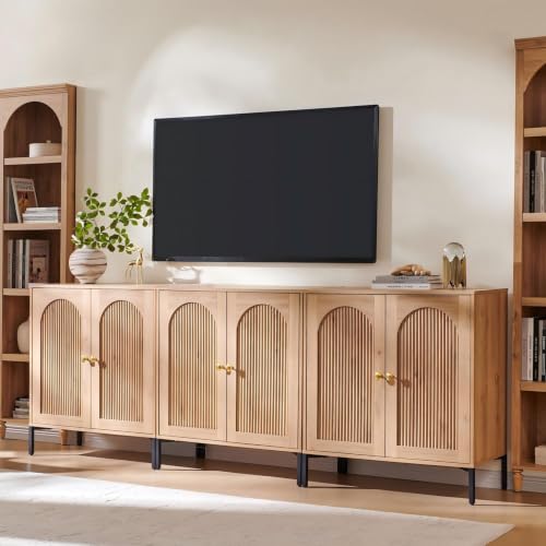 IFGET 92.63" W Modern Arched Sideboard Buffet Cabinet with Storage, Natural - color: Natural, size: 3 Pieces