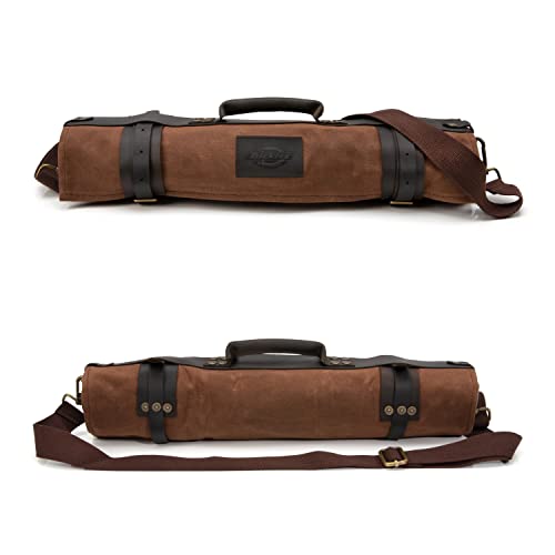 Dickies Chef Knife Roll Bag Portable Organizer and Cutlery Storage Roll, Waxed Canvas and Leather, Large - size: Large