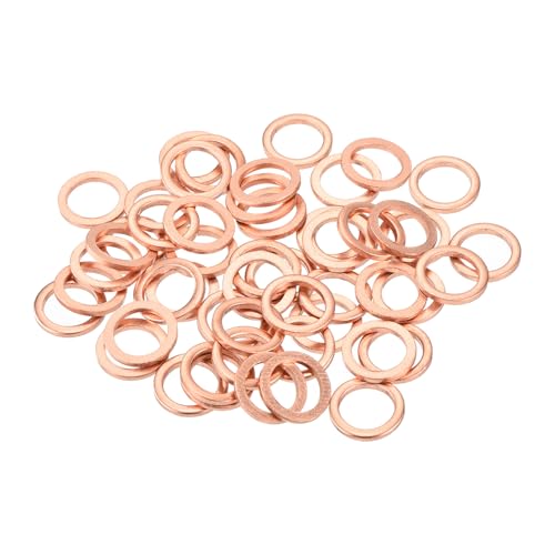 MECCANIXITY 52 Pcs Flat Copper Washers, 10x14x1.5mm Copper Upgraded Flat Metric Sealing Crush Ring Washers for Hydraulic Fittings Screw Bolt Nut Electronic Repair - size: 10x14x1.5mm